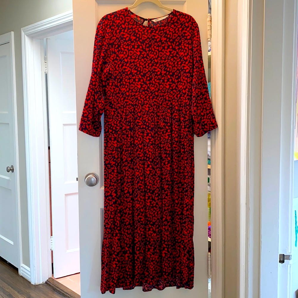Zara Dark Navy/Red Midi Dress